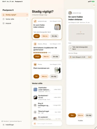Linkdetaljen: Åbn · Udskyd · Slip.