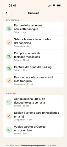 Historial, liberación automática.