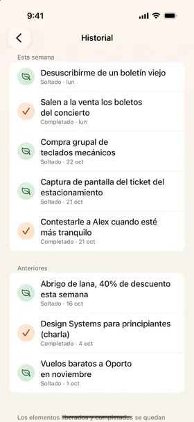 Historial, liberación automática.