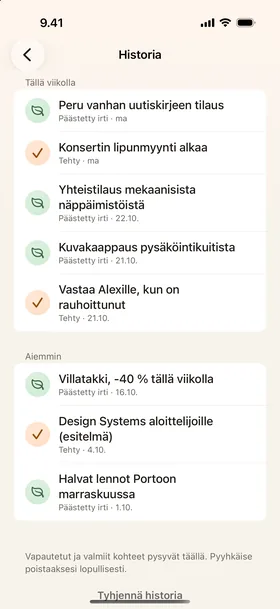 Historia, automaattinen vapautus.