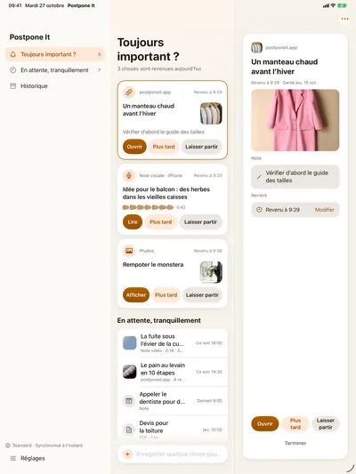 Le détail du lien: Ouvrir · Reporter · Relâcher.