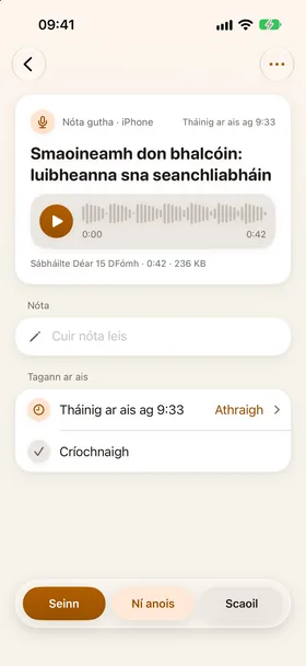 Siri, nóta gutha, fógra maidine.