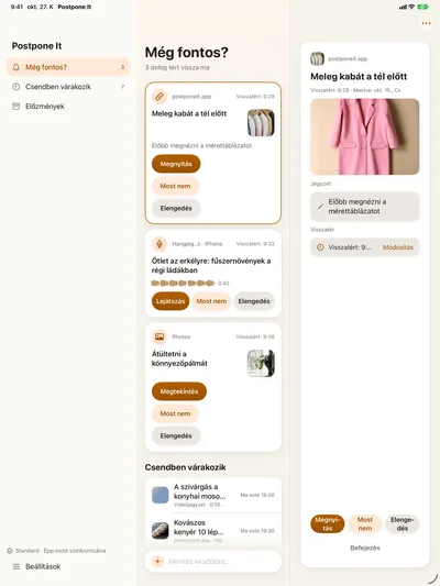 A link részletei: Megnyitás · Elhalasztás · Elengedés.