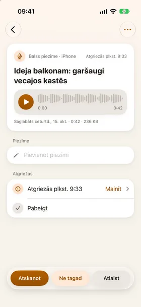 Siri, balss piezīme, rīta paziņojums.