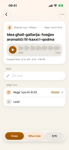 Siri, nota bil-vuċi, notifika ta' filgħodu.