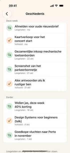 Geschiedenis, automatisch loslaten.