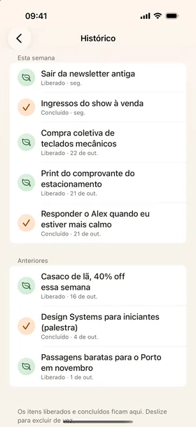 Histórico, liberação automática.