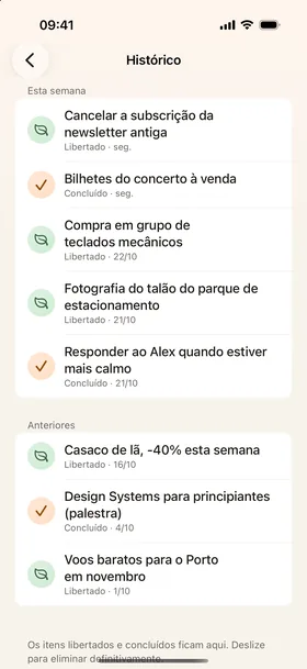 Histórico, libertação automática.