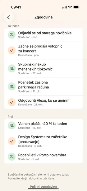 Zgodovina, samodejna izpustitev.
