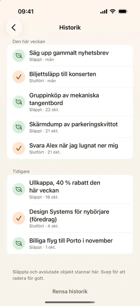 Historik, automatisk släppning.